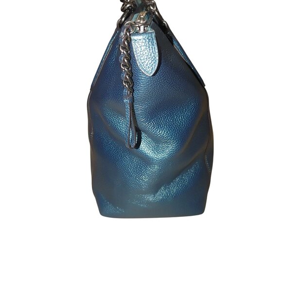 Coach Ava Chain Leather Shoulder Bag Wallet Set Metallic Teal Turquoise Nickle - Picture 9 of 15